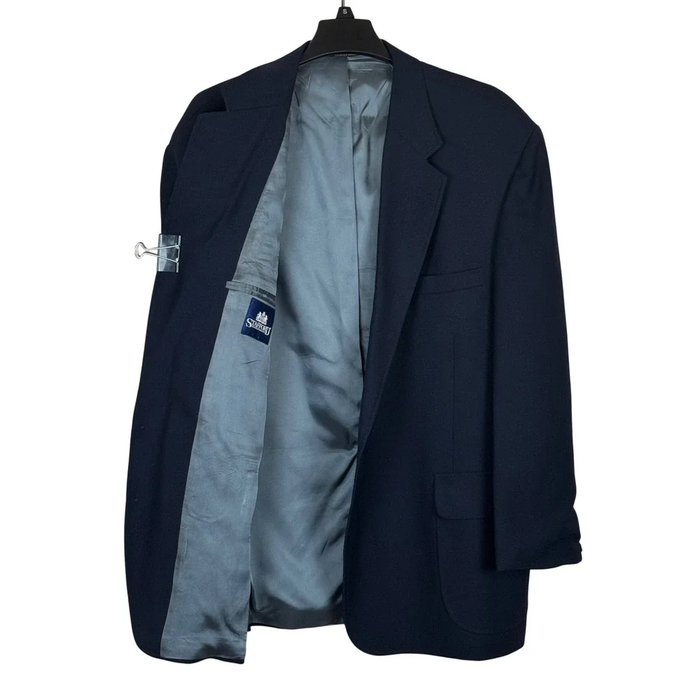 Stafford Mens Blazer 50R Wool Blend Navy Blue Gold Button Classic Professional